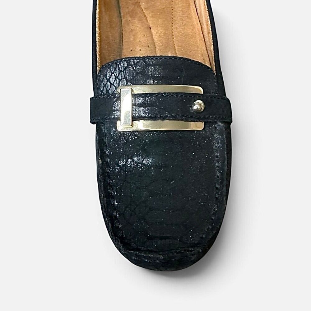 Naturalizer Giselle Black Velvety Snakeskin Loafers Flats Sz 10.5M
